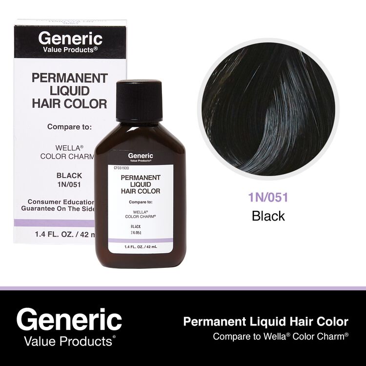 Generic Value Product 051 Black Permanent Liquid Hair Color Compare to  Wella® ColorCharm®, Permanent Hair Color