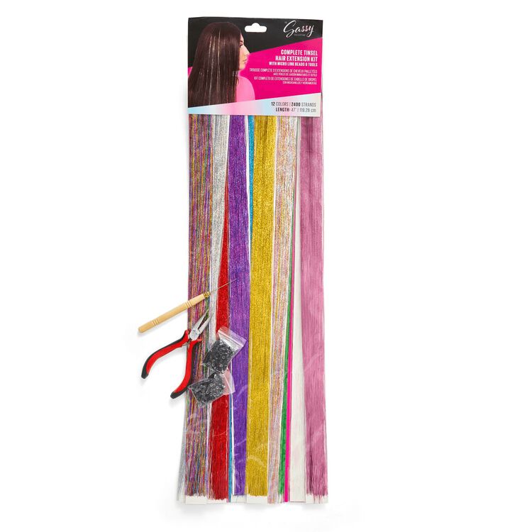 Pink Hair Tinsel Kit Strands, Fairy Hair tinsel kit in Hot Pink Hair  Extensions with beads and loop tool (Hot Pink)