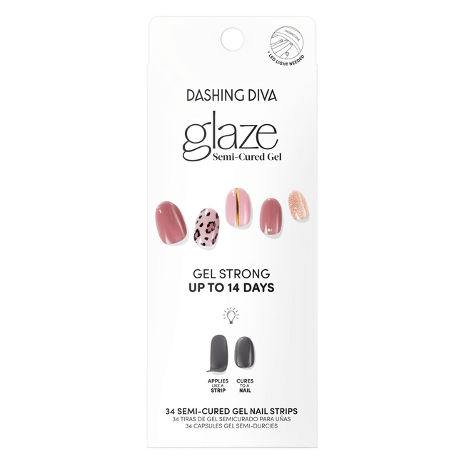 Dashing Diva Cheetah Drip Semi-Cured Art Gel Strips, Press On Nail Kits