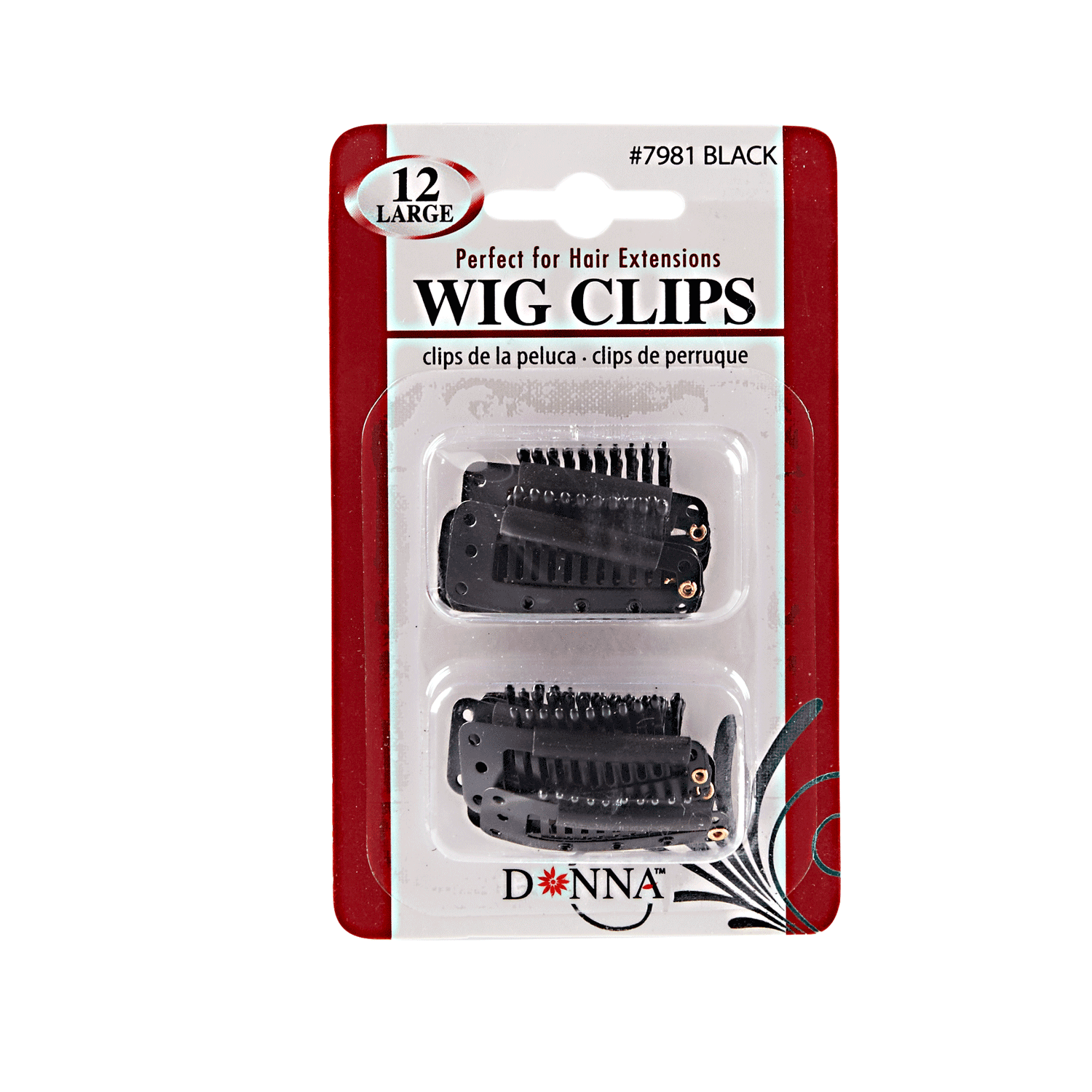 Donna 12 Piece Large Black Wig Clips